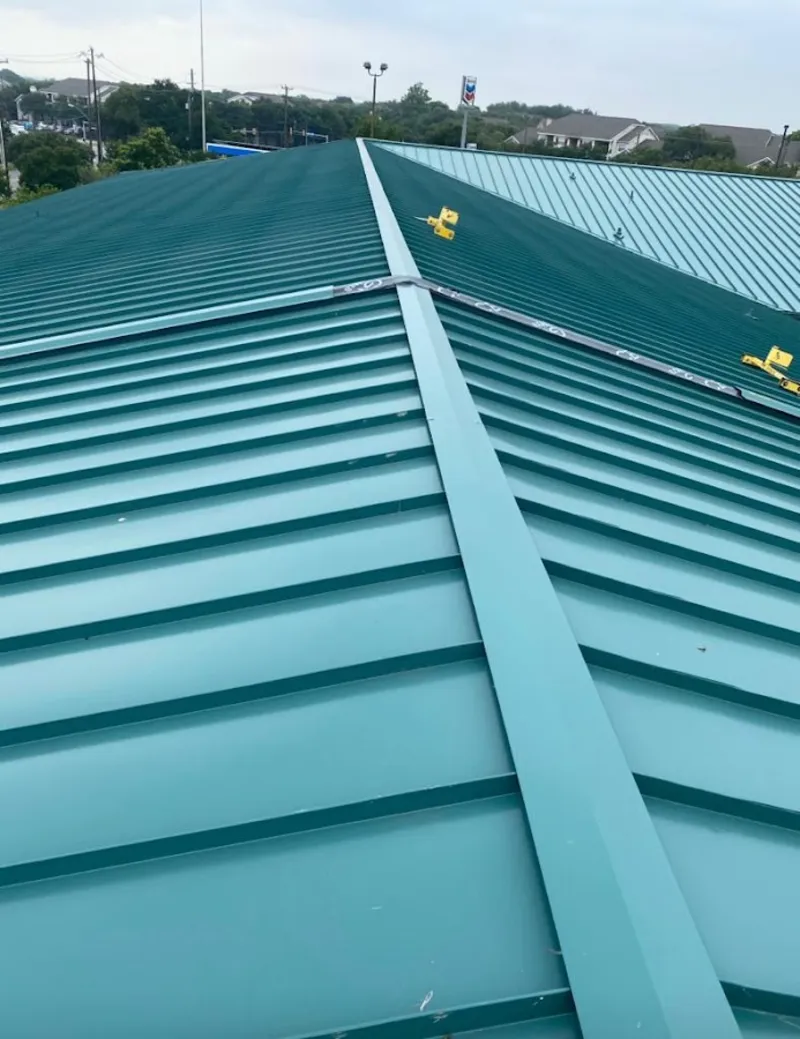 Green commercial metal roof ridge and valley for Metal Roof Repair in River Vale